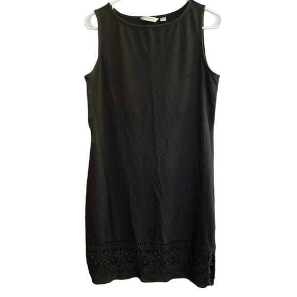 Liz Claiborne Medium Black Sleeveless Dress Cotton Blend w Lace Hem - Picture 1 of 8